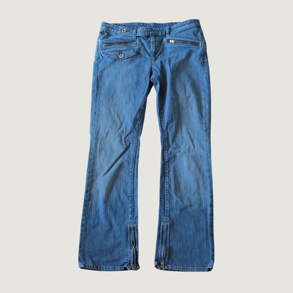 Polo Jeans Co Denim Jeans Women Blue Zip Pocket Y2K Utility 12 Whitney Flare Low